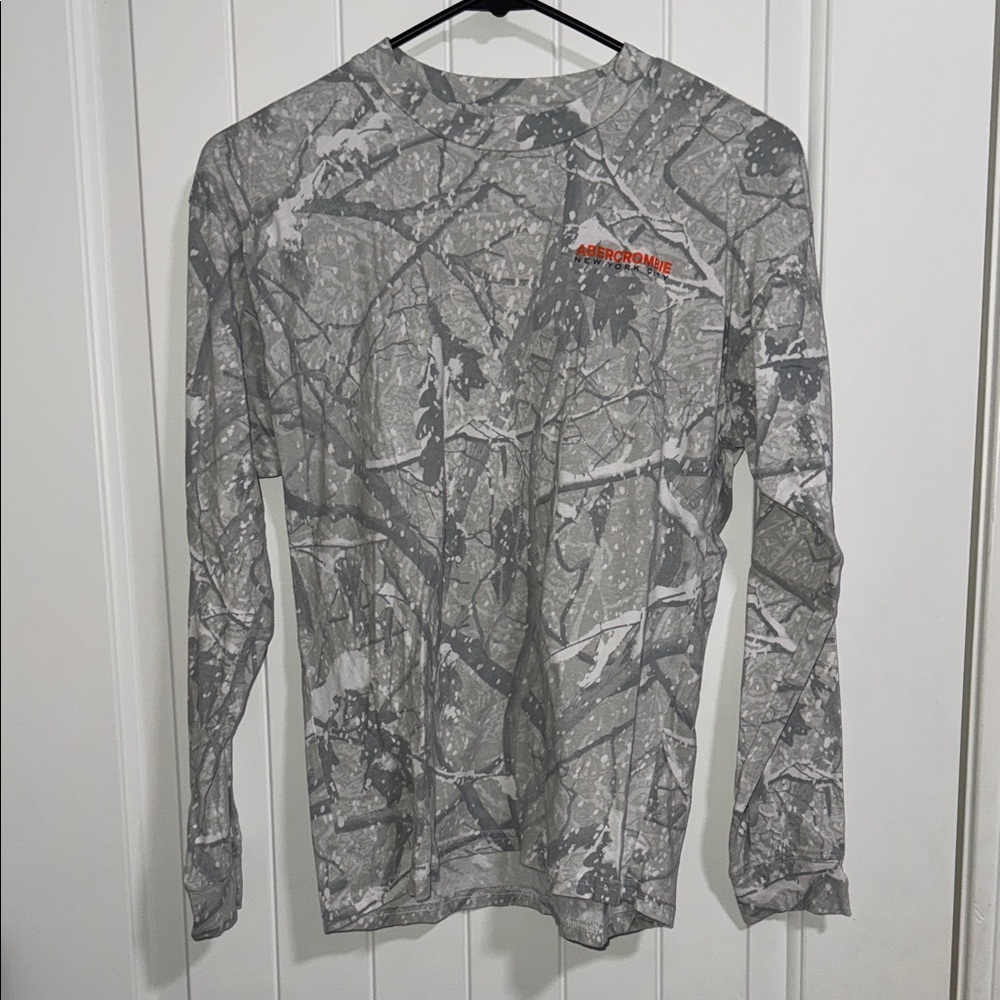 abercrombie kids Long-Sleeve Gray Camo Print Tee with Orange Logo